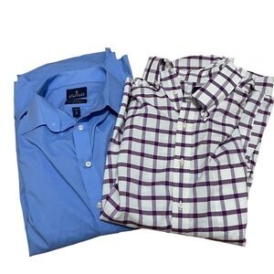Stafford Bundle Men's Travel Dress Shirts Blue Solid &‎ Purple Plaid 17 32-33